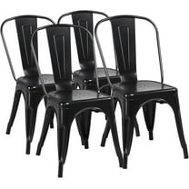 CZMJY Metal Dining Chairs Set of 4, Industrial Stackable Kitchen Chairs with Back for Dining Room/Restaurant/Bistro/Patio, Indoor & Outdoor Use, Matte Black