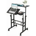 thumbnail image 1 of CZMJY Mobile Stand Up Desk, Height Adjustable Home Office Desk with Standing & Seating 2 Modes, Tilting Tabletop & Flexible Wheels, Rolling Laptop Cart Sit Stand Desk (Black), 1 of 9