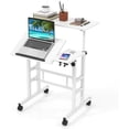 thumbnail image 1 of CZMJY Mobile Stand Up Desk, Height Adjustable Home Office Desk with Standing & Seating 2 Modes, Tilting Tabletop & Flexible Wheels, Rolling Laptop Cart Sit Stand Desk (White), 1 of 9