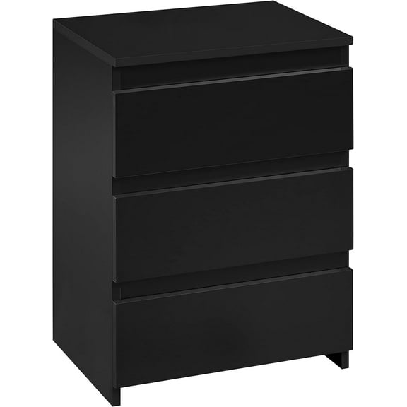 CZMJY Nightstand with Drawer, 3 Drawers Bedside Table with Sturdy Base, Wood Bedside Cupboard Accent Table with Storage Space for Bedroom, Easy Assembly, Black
