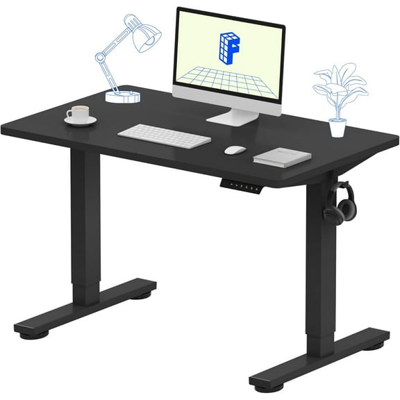 CZMJY One-Piece Standing Desk 40 x 24 Inches Solid Desktop Electric Height Adjustable Desk for Home Office (Black Frame + Black Desktop)