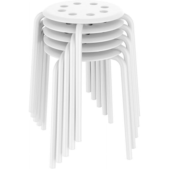 CZMJY Plastic Bar Stools Flexible Seating Backless Barstools Dining Chairs Stack Nesting Stools, 17.3inches Height White Pack of 5