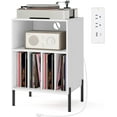 thumbnail image 1 of CZMJY Record Player Stand, Turntable Side Table Nightstand w/Charging Station & Vinyl Record Storage Cabinet Holds up to 150 Albums, Record Player Holder for Living Room (White, 31" H), 1 of 10