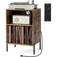 thumbnail image 1 of CZMJY Record Player Stand, Turntable Side Table Nightstand w/Charging Station & Vinyl Record Storage Cabinet Holds up to 150 Albums, Record Player Holder for Living Room (Rustic Brown, 31" H), 1 of 10