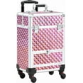 thumbnail image 1 of CZMJY Rolling Makeup Train Case Aluminum Cosmetic Case with Wheels Barber Case Salon Lockable Travel Trolley with Sliding Drawers Removable Divider, Pink/Silver, 1 of 7