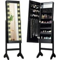 thumbnail image 1 of CZMJY Standing Jewelry Armoire with 18 LED Lights Around the Door, Large Storage Mirrored Jewelry Cabinet with Full Length Mirror, 16 Lipstick Holders, 1 Inside Makeup Mirror, Black, 1 of 8