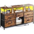 thumbnail image 1 of CZMJY TV Stand Dresser with LED Lights & Power Outlets, Entertainment Center for 50" Inch TV, 5 Drawers TV Stand for Bedroom Dresser with Shelves for Living Room, Sturdy Metal Frame, Rustic Brown, 1 of 10