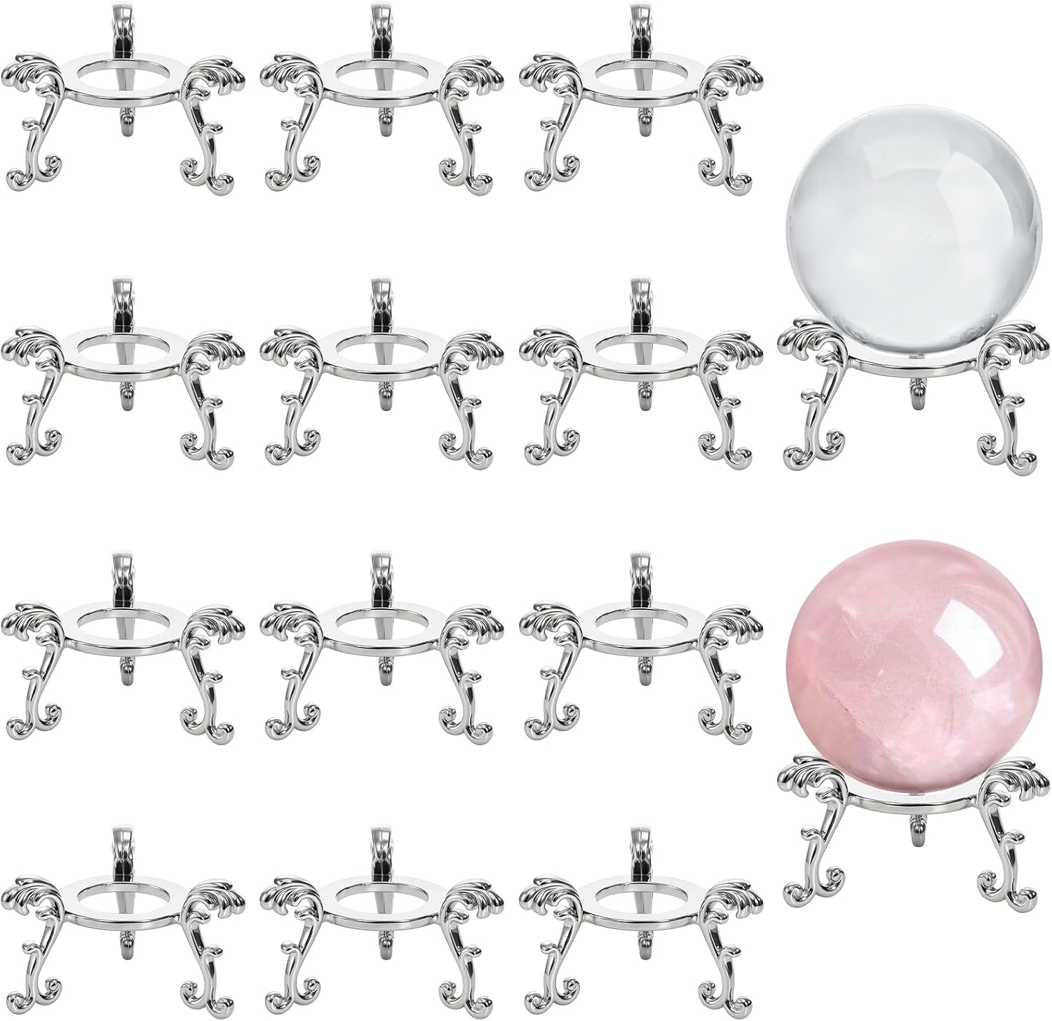 Hollow Alloy Metal Crystal Sphere Stand - Bird's Nest Design Display Holder For Crystal Balls & Orbs (Silver)