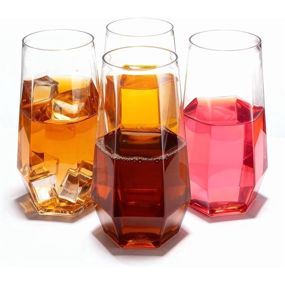 CZQ 24 Clear Pack Diamond Unbreakable Stemless Plastic Glasses 9 Oz BPA-Free, Durable Disposable Wine/Champagne Flutes for Toasting & Cocktails, Ideal for Weddings, Bars, Events & Celebrations
