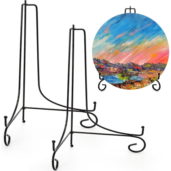 Carmujin 2 pack 15 inch Iron Display Stand, Black Easel Plate Holder for Pictures, Plates and Home Decor