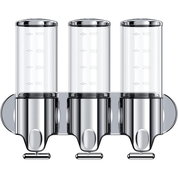 CZQ 3 in 1 Chamber Wall Mounted Bathroom Shower Pump Dispenser Dispensers for The Shower Shampoo and Conditioner Dispenser Shower Dispenser 3 Chamber no Drill(17.6 oz Triple Colourless)