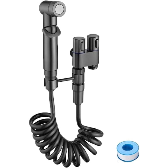 Carmujin Wall Mounted Handheld Bidet Sprayer Kit, 1-in-2-Out Dual Control Valve, Black