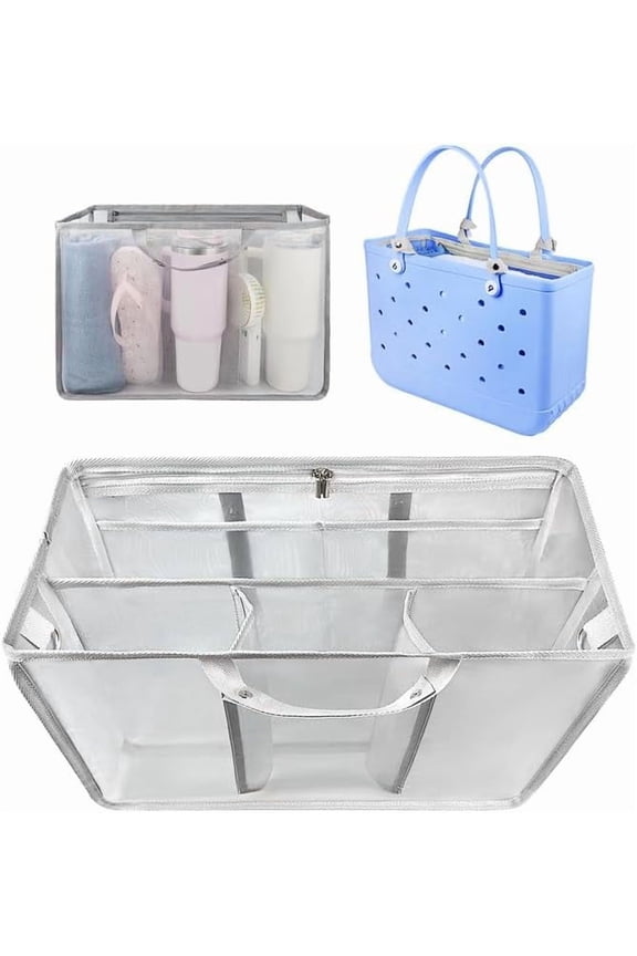 Beach Bag Organizer Insert, Compatible with Large BagsLightweight Mesh Insert Suitable for Original Bags Accessories,Beach Bag Essentials (Gray)