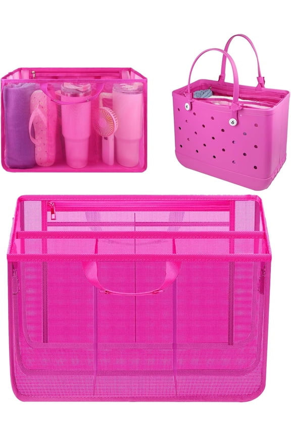 Beach Bag Organizer Insert, Compatible with Large BagsLightweight Mesh Insert Suitable for Original Bags Accessories,Beach Bag Essentials (pink)