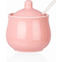 CZQ Ceramic Sugar Bowl with Lid and Spoon, Pink Porcelain Sugar Salt Pepper Storage Jar, 8 Ounces