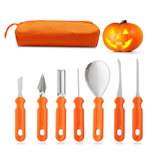 CZQ Halloween Pumpkin Carving Kit, Professional Heavy Duty Carving Set, Stainless Steel Pumpkin Carving Tools for Halloween, Jack-O-Lantern Decoration Sculpting Set for Adults and Kids(7 PCS)