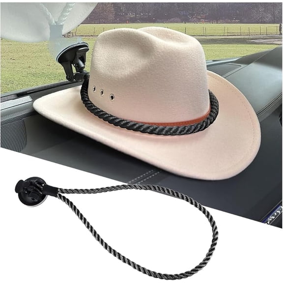 CZQ Hat Mounts for Car, Cowboy Hat Holder Rack with Suction Cup and Handmade Rope, Car Accessories, Universal Cowboy Hat Hanger for SUV Truck Vehicle Home, Keeps Your Hat On The Dash (Black)