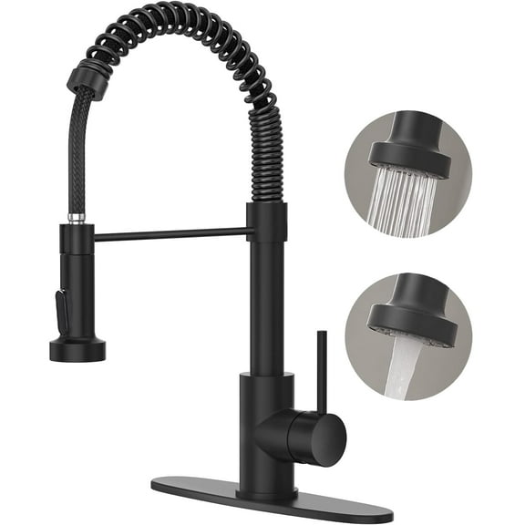 CZQ Kitchen Faucet with Pull Down Sprayer Brushed Nickel Commercial Spring Kitchen Sink Single Handle Pull Out Sink Faucets with Deck Plate Suit to 1 or 3 Holes
