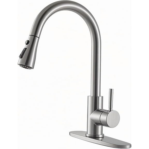 CZQ Kitchen Faucets Brushed Nickel Kitchen Faucet with Pull Down Sprayer High Arc Single Handle Pull Out Kitchen Faucets Commercial Kitchen Sink Faucets for Farmhouse Rv Camper Laundry Bar
