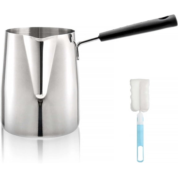 CZQ Milk Butter Warmer Pot, 1qt Turkish Coffee Pot with Spout, Large Stovetop Melting Boiling Cezve Ibrik Briki Greek Arabic Coffee Maker for Chocolate Heating, Camping, 18/8 Stainless Steel