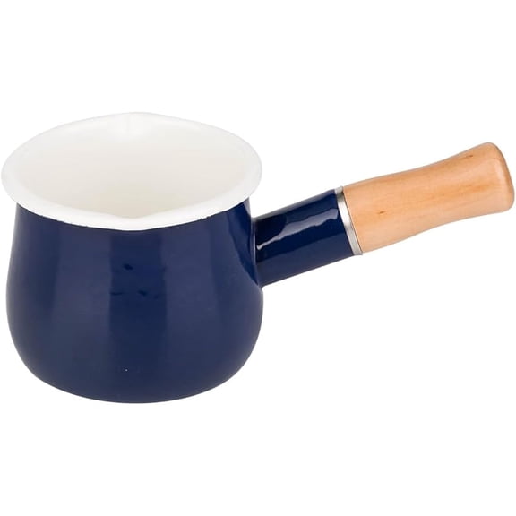 CZQ Milk Pot, Butter Warmer Non-stick Mini Saucepan, 4 Inch 17 Oz Small Cookware with Wooden Handle(Blue)