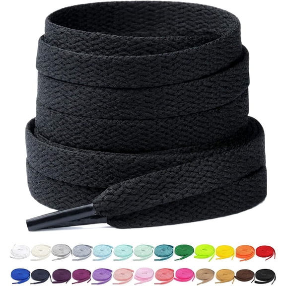 CZQ Shoelaces, Shoe Laces Wide Solid Color Strings, for Athletic Sneakers Boots(Black)