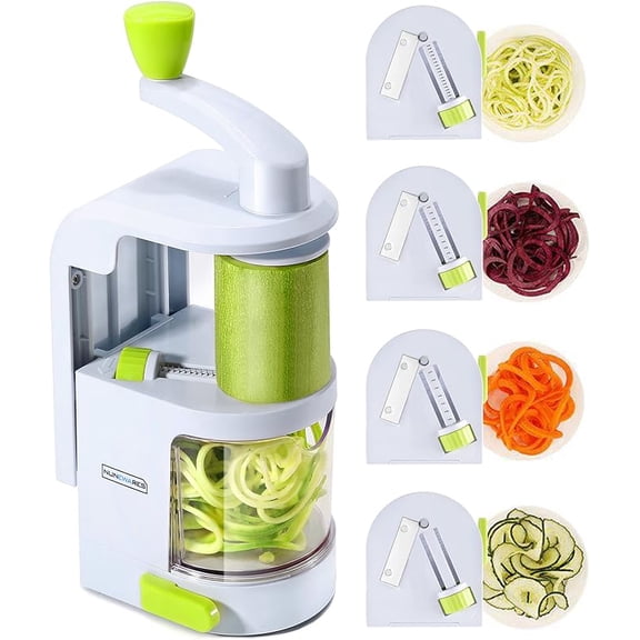 CZQ Spiralizer Vegetable Slicer (4-in-1 Rotating Blades) Heavy Duty Veggie Spiralizer with Strong Suction Cup, Zucchini Spiral Noodle/Zoodle/Spaghetti/Pasta Maker (Recipe Book and Cleaning Brush)