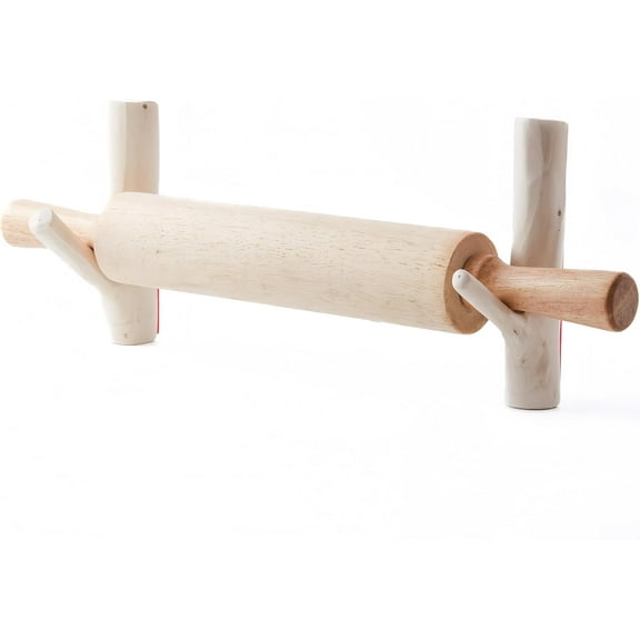 CZQ Wooden Rolling Pin Holder for Wall 2 Pack Cherry Wood Wall Mounted Rustic Display Hooks | Farmhouse Kitchen Rolling Pin Rack for Bakers, Collectors and Home Cooks