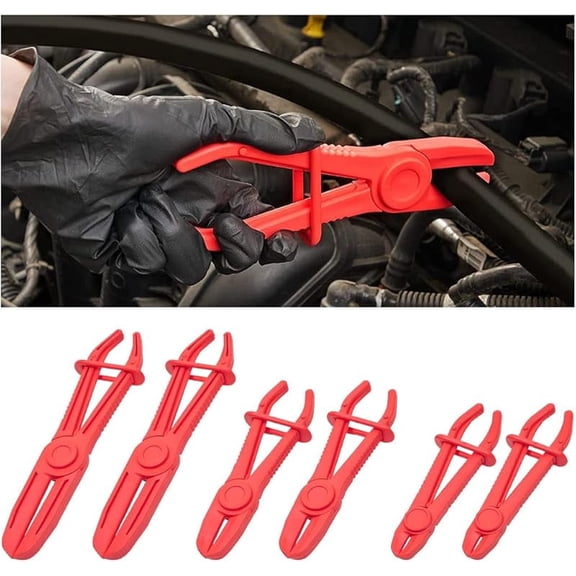 CZQHose Clamp Pliers, 6 Pack 3 Size Line Pinch Clamps Set, Plastic Hose Pinching Off Pliers for Automotive Radiator, Brake, Gas, Coolant Hoses and Fuel Lines (Red)