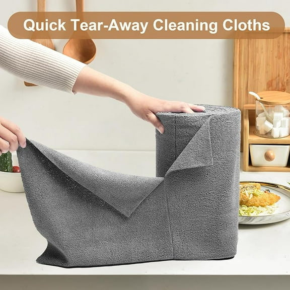 CZQMicrofiber Cleaning Cloth Roll - 50 Pack, Reusable Paper Towels Grey Tear Away, Microfiber Towels for Cars, Super Absorbent Lint Free Cleaning Rags for House, Kitchen, Window-11.5"x11.5"