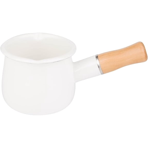 CZQMilk Pot, Butter Warmer Non-stick Mini Saucepan, 4 Inch 17 Oz Small Cookware with Wooden Handle(White)