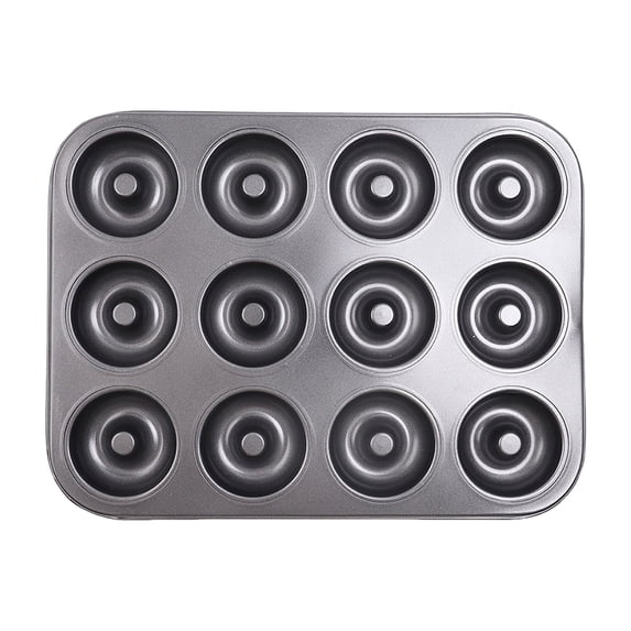 CZSCPDAW 12 Cavity Steel Donut Baking Pan, Dark Gray Rectangular Tray with Deep Ring Wells for Uniform Doughnuts