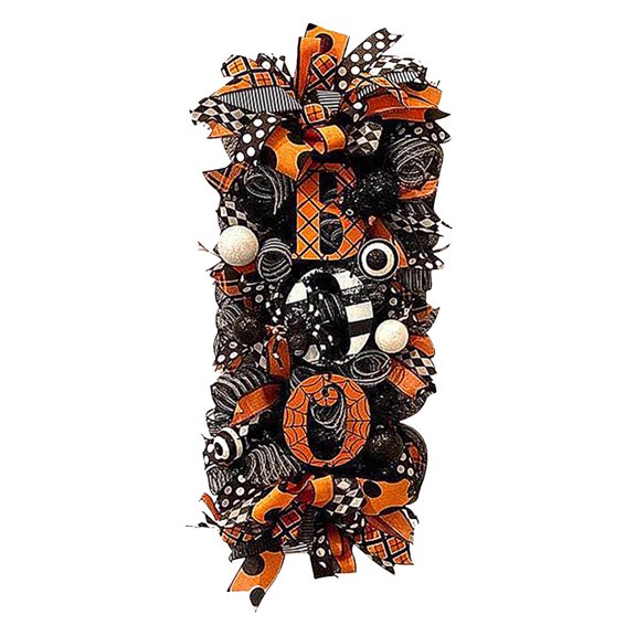 CZSCPDAW 18 in Halloween Door Swag, Pumpkin Welcome Sign Ribbon Front Entry Party Decor