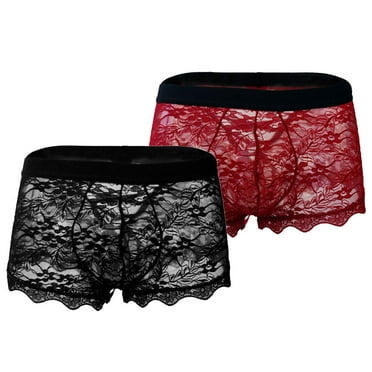 CZSCPDAW 2 Pack Mens Underwear Pack Boxer Briefs,Men's Underwear Briefs No Fly Covered Waistband Silky Touch Underpants Men's Sexy Underwear Lace Transparent Mesh Low Waist Boyshort