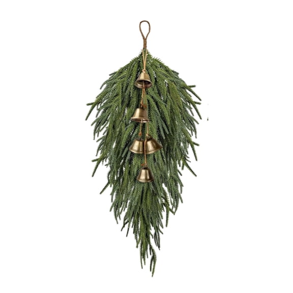 CZSCPDAW 27.5" Teardrop Christmas Swag with Evergreen Branches and Hanging Bells for Door, Mantel and Window Decor