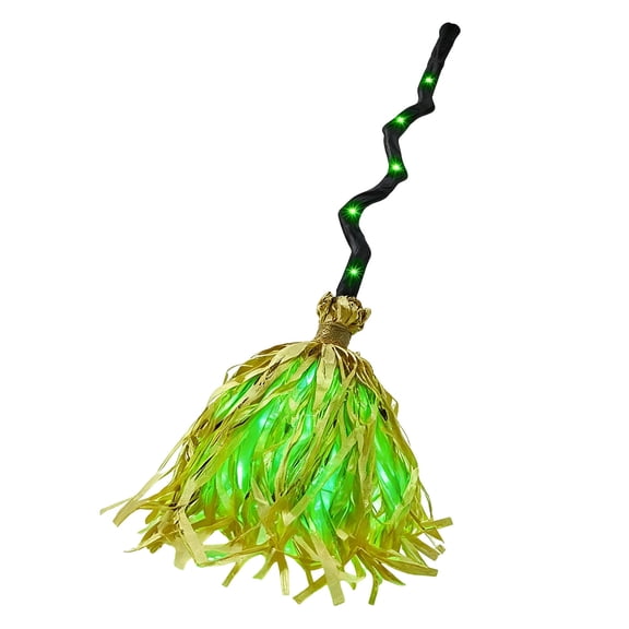 CZSCPDAW 35" Animated Witch Broom with Green LED Lights, Sound and Motion Activation for Halloween Decor