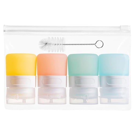 CZSCPDAW 4 Pack 2 oz Silicone Condiment Bottles, Soft Pastel Squeeze Containers with Flip Caps and Travel Storage Bag