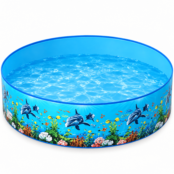 CZSCPDAW Foldable Kids Wading Pool, Rigid Plastic Walls, Non-Inflatable, Quick-Setup, 5FT