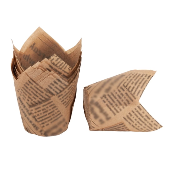 CZSCPDAW 50 Count Brown Striped Tulip Cupcake Liners, Tall Oil-Proof Paper Baking Cups with Folded Petal Design