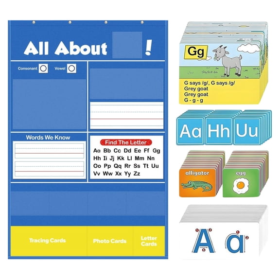 CZSCPDAW Alphabet Learning Pocket Chart with Letter Cards and Tracing Activities for Preschool and Homeschool, 11.42" x 8.66"