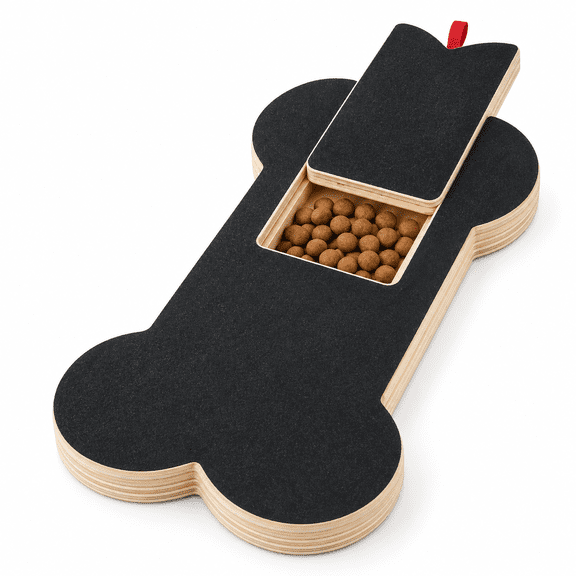 CZSCPDAW Wooden Dog Nail Scratch Board with Treat Box, Replaceable Sandpaper and Anti-Slip Base for At-Home Nail Care, Bone Shaped, Black