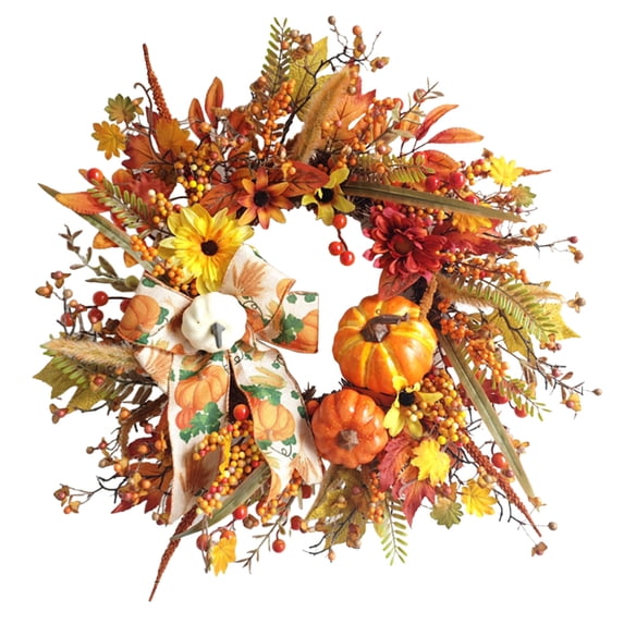 CZSCPDAW Fall Wreath for Front Door, Pumpkin Maple Leaf Berry Thanksgiving Decor