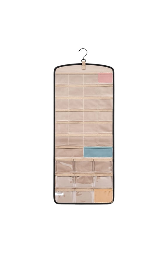 Hanging Jewelry Organizer with 20 Pockets, Travel Roll for Necklaces Earrings Rings Closet Wall and Door