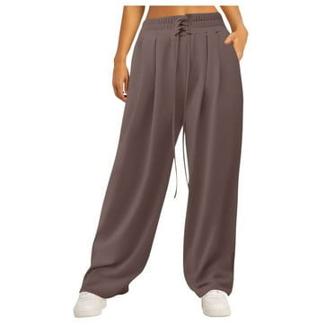 CZSCPDAW Women Casual Drawstring Elastic Waist Loose Wide Leg Pants With Pockets Women’S Fleece Lined Pants Bottom Sweatpants Joggers Pants Workout High Waisted Yoga Pants With Pockets
