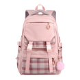 thumbnail image 1 of CZSCPDAW Women's Pink Plaid Buckle School Backpack with Laptop Storage and Adjustable Straps for School Travel and Daily Use, 1 of 1