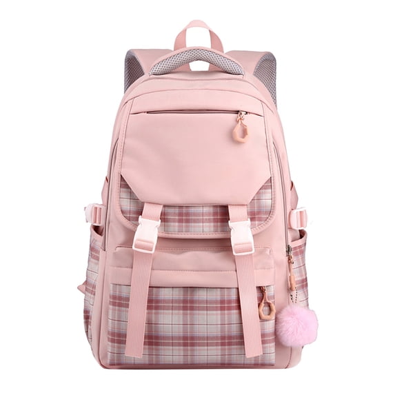 CZSCPDAW Women's Pink Plaid Buckle School Backpack with Laptop Storage and Adjustable Straps for School Travel and Daily Use