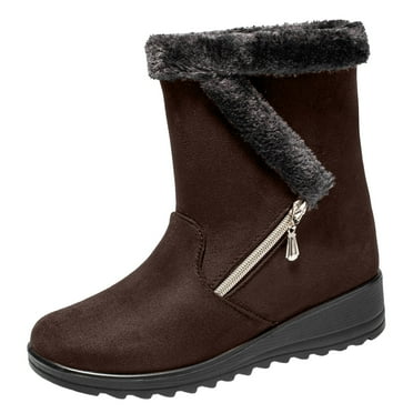CZSCPDAW Womens Winter Snow Boots: Warm Velvet Lined Ankle Booties Slip On Walking Comfortable Outdoor Boot Size Women Winter Flock Wedges Zipper Keep Warm Snow Boots Comfortable Mid Boots Shoes