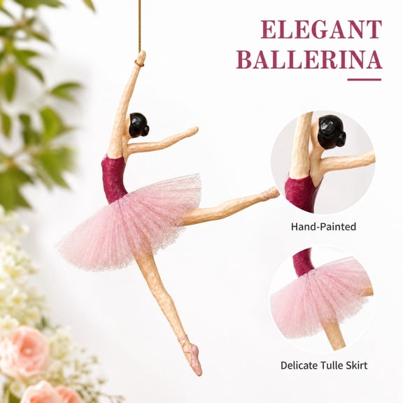 CZSKCL Elegant Ballet Dancer Hanging Ornament, 3D Resin Ballerina Girl Figurine Tree Pendant for Dance Room Home Party Decor, 5.9-Inch
