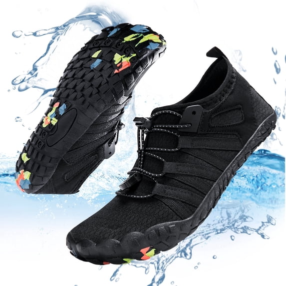 CZV Barefoot Shoes Women Wide Toe Box Water Shoes Fashion Non-Slip Quick Dry with Drainage Breathable Lightweight for Walking Sneakers Beach Hiking Surfing Black