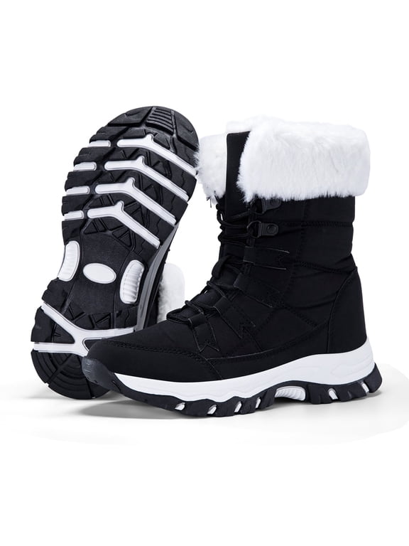 Boys & Girls Black Non-Slip Snow Boots, Warm Fleece Lined Boots for School, Hiking and Outdoor Play